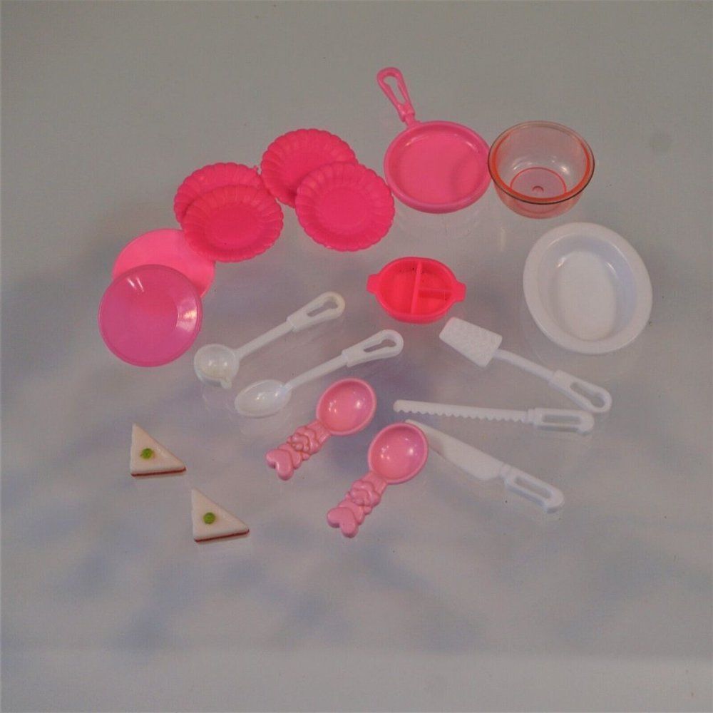 Vintage Barbie Kitchen Accessories Plates Flatware 1980s Lot of 19 Pieces
